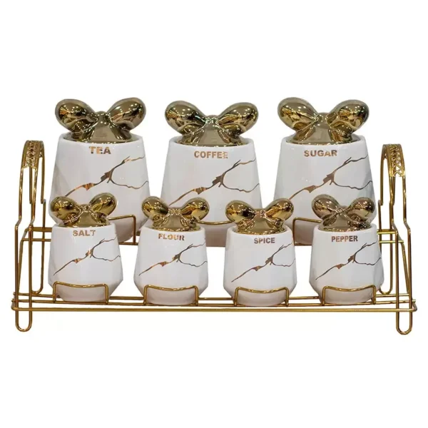 پاسماوری سرامیکی 7 پارچه ماربل سفید طلایی طرح پاپیون magro