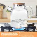 قوری با صافی، ۱۸۰۰ میلی‌لیتر، قوری شیشه‌ای با درب چوبی، مقاوم در برابر حرارت با صافی جداشدنی، طراحی مدرن و شیک برای چای، دمنوش و آبمیوه - تصویر 2