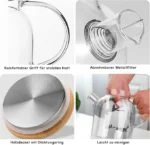 قوری با صافی، ۱۸۰۰ میلی‌لیتر، قوری شیشه‌ای با درب چوبی، مقاوم در برابر حرارت با صافی جداشدنی، طراحی مدرن و شیک برای چای، دمنوش و آبمیوه - تصویر 6