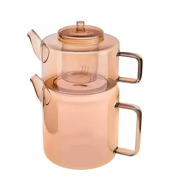 ست کتری و قوری شیشه‌ای بوروسیلیکات تخت ، کهربایی